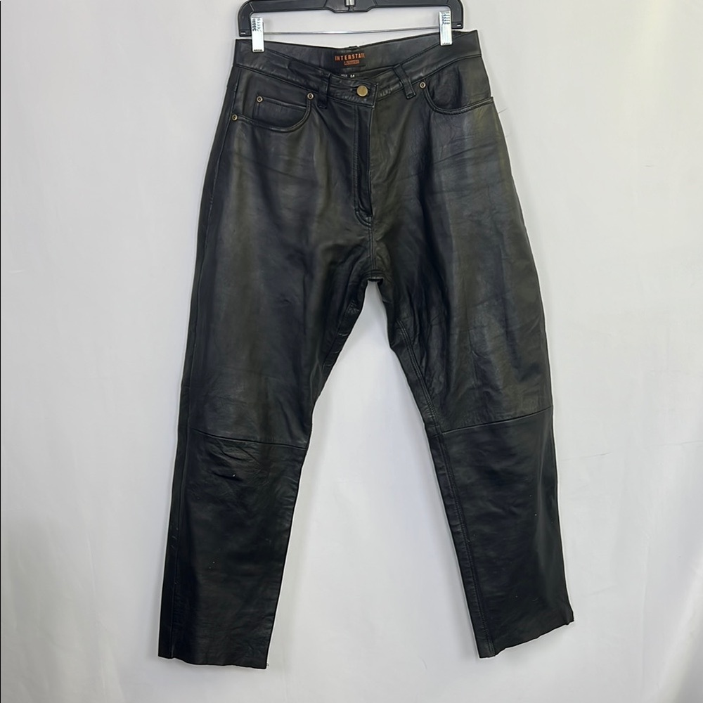 Men's Black Leather Jeans straight leg crop jeans